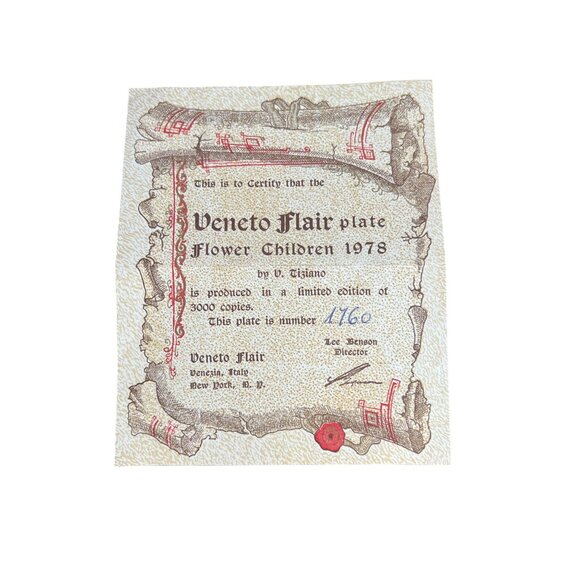 Veneto Flair 1978 Flower Children Plate By V. Tiziano Hand Etched & Painted Limi - Picture 3 of 6